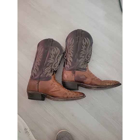 JUSTIN Ostritch 0619 Cowboy Boots 11.5 Western Designer Rare Southwestern Work - Picture 3 of 10